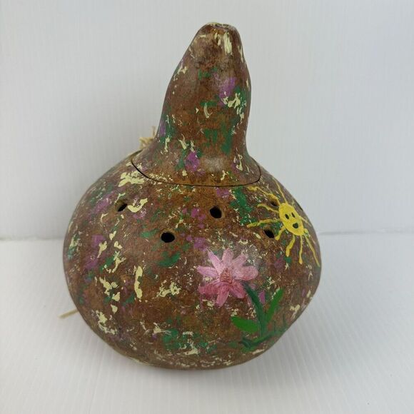 Hand Painted Gourd Decoration Folk Art Opens Up Vintage - Picture 7 of 11
